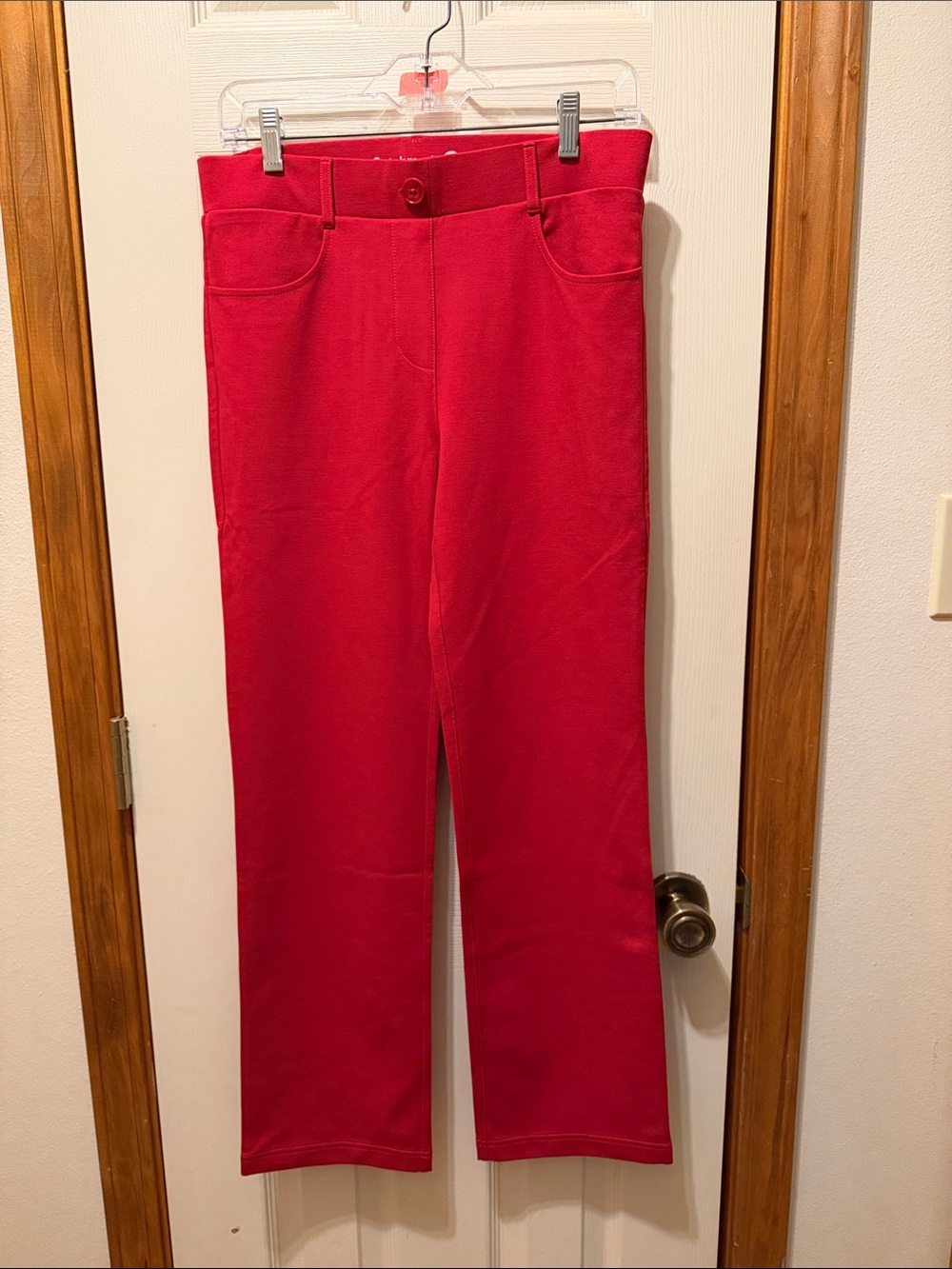 Betabrand Women's Red Boot Cut Knit Pants